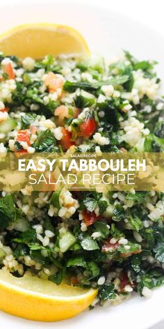 an easy tabbouleh salad recipe with lemon wedges