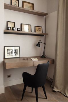 two pictures show the same room in different rooms, one with a desk and chair