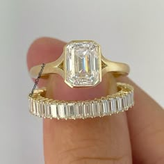 2.50 CT Emerald Cut Moissanite Split Shank Wedding Ring, Matching Full Eternity Band, 18K Gold Solitaire Unique Anniversary Gift Bridal Set Detail about stones Moissanite & Simulated Stone: ----------------------------- ➠Stone Shape : Emerald ➠Stone Size : 9x7 MM ➠Weight: 2.50 Ct ➠Color: Colorless ➠Cut: Excellent ➠Clarity: VVS ✍This Listing's images are only for Imagin about this item. This is all our photography. If you place the order then the same item we can make it. ✍ This displayed all pro Emerald Cut Wedding Band, Bezel Set Wedding Ring, Gift Instagram, Emerald Ring Engagement Diamond, Gold Diamond Wedding Rings, Instagram Shopping, Emerald Cut Engagement