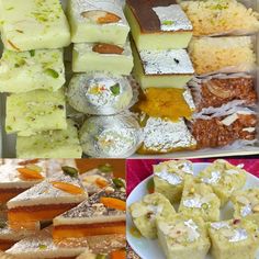 several different types of desserts and pastries on display