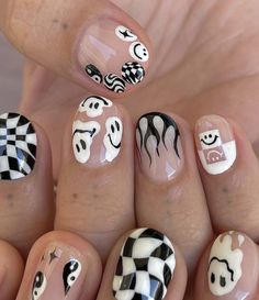 90s Inspired Nail Designs, Nail Art Pictorial, Male Nail Art Black, Cartoon Themed Nails, Beyond Wonderland Nails, Nail Art Grunge, Nail Ideas For Men, Masculine Nail Designs, Masculine Nails