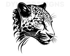 a black and white drawing of a leopard's head