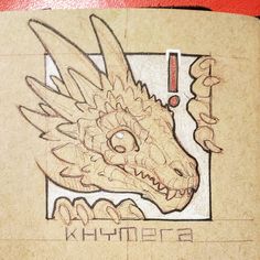 a drawing of a dragon head on a piece of cardboard