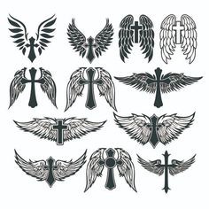 a set of nine different types of cross and wings