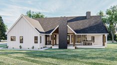 this is an artist's rendering of a house in the country side with porches