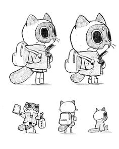 some drawings of cats with backpacks