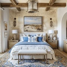 Mediterrane decoratie en interieur inrichting Mediterranean Interior Design Bedroom, Romantic Vintage Bedroom, Mediterranean Bedroom Design, Mediterranean Bedrooms, Mediterranean Bedroom Ideas, Greek Bedroom, Mediterranean Room, Spanish Bedroom, Mediterranean Bedroom