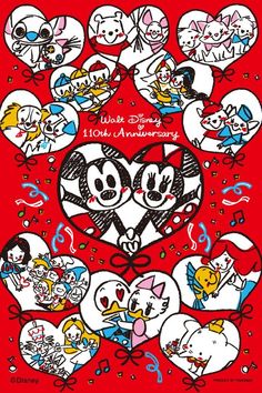 an image of mickey and minnie's 10th anniversary celebration with cartoon characters on it