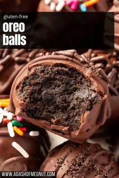 chocolate covered oreo balls are stacked on top of each other