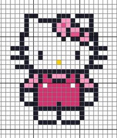 a cross stitch pattern with an image of a hello kitty in pink and black on it