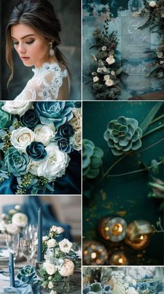 a collage of photos with flowers and candles