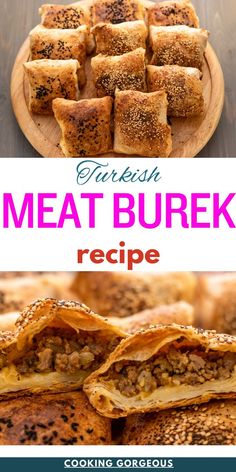 Turkish savory pastry made with spiced beef mixture wrapped in yufka pastry, baked in the oven until golden and crispy. Meat Burek Recipe, Burek Recipe, Borek Recipe, Beef And Onions, Turkish Recipes Desserts, Savory Pastries, Armenian Recipes, Meat Pies, Packed Lunches