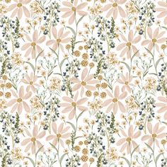 a white background with flowers and plants on it's sides, all in pastel colors