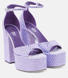 Holly Tatiana embellished leather platform sandals in purple - Paris Texas | Mytheresa Blurple Aesthetic, Purple Platform Heels, Lavender Sandals, Cool Heels, Purple Paris, Purple High Heels, Purple Sandals, Purple Heels, Cute Wedges