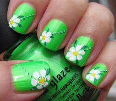 Unghie Nail Art, Green Nail Art, Daisy Nails, Floral Nail Art, Spring Nail Art, Flower Nail Art, Nail Polish Designs, Fabulous Nails, Nail Art Inspiration