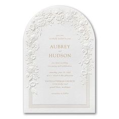 the ornate arch wedding card is shown in white