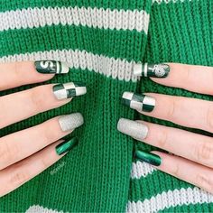 Draco Nails, Slytherin Acrylic Nails, Slytherin Nails, Universal Nails, Potter Nails