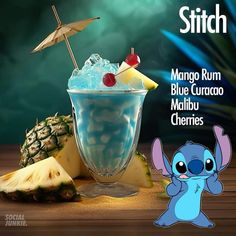 an image of a blue custard and pineapple drink with the caption stitch