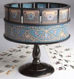 a table topped with cards and a tray