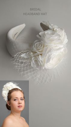 Padded halo headband inspired by wonderful Kate Middleton floral head piece is hand made and hand stitched. Bridal headband comes with birdcage veil is being placed at the back of the bridal flower crown or whithout. Bridal hairband has been covered in a high quality Italian crepe. Wedding guest fascinator hairband is trimmed with intone flowers and leaves covering the right ear side of the bridal headpiece. Flower crown will instantly elevate any outfit. Elegant Wedding Headband Veil, Elegant Wedding Veil With Headband, Spring Wedding Hair Accessories Headband, Elegant Wedding Headpiece With Flower Decoration, Elegant Floral Wedding Headpieces, Elegant Flower Hair Accessories For Wedding, Elegant Flower Wedding Hair Accessories, Elegant Wedding Hair Accessories With Flower Decoration, Elegant Headband For Garden Party