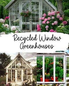 several different types of greenhouses with the words recycled window greenhouses