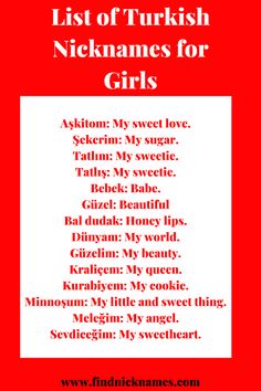 the list of turkish nekannes for girls with their names in red and white