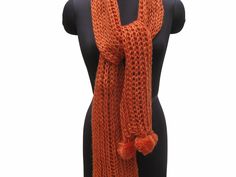 Pattern - Hand knit scarf/ muffler, with same wool pom poms. Ideal for - unisex Occasion - formal or casual. Fabric - acrylic wool. Color - peach. Size - Width - 7 x 68 inches. Care- gentle hand wash. For woolen scarves please visit- https://www.etsy.com/shop/vibrantscarves?section_id=15041860&ref=shopsection_leftnav_9 Winter Knit Shawl Scarf, Winter Knit Shawl Scarves, Orange Winter Shawl Scarf, Hand Knitted Shawl Scarf For Winter, Orange Shawl Scarves For Winter, Hand-knitted Shawl Scarves For Winter, Knitted Acrylic Scarves For Cold Weather, Acrylic Knitted Scarves For Cold Weather, Winter Knitted Acrylic Scarves