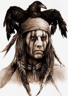 a drawing of a native american man with an eagle on his head