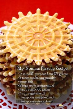 an image of a pie with instructions for making it in the kitchen on a doily