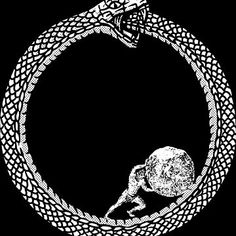 a black and white drawing of a snake in a circle with the letter o on it