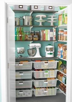 the pantry is stocked with many different items