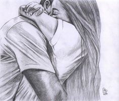 a pencil drawing of a couple embracing each other