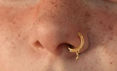 a woman's nose with a gold nose ring in the shape of a crescent