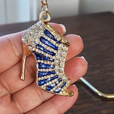 Nwt High Heel Blue Shoe Bag Charm Metal And Crystals Blue Shoes, Blue Gold, High Heel, High Heels, Color Blue, Bag Lady, Shoe Bag, Crystals, Heels