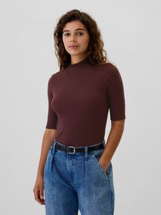 Favorite Ribbed Mockneck Top | Gap Factory Mock Neck Top Outfit, Neck Top Outfit, Outfit 90s, Top Outfit, Mock Neck Top, Elbow Length Sleeve, Work Outfits, New Woman, Toddler Boys