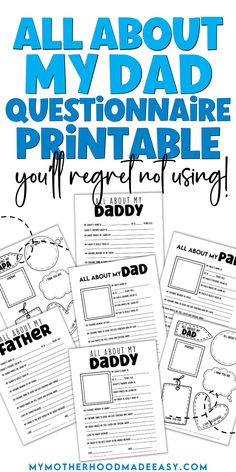 all about my dad questionaire printable for father's day with text overlay