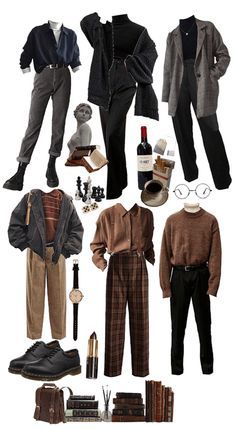 Dark Academy Men Outfit, Retro Vibes Outfit Men, Dark Academia Outfit For Men, Boys Vintage Outfits, Dark Academia Fits Men, Dark Acedamia Outfit Ideas Men, Vintage Outfit Ideas Men, Outfit Ideas Autumn Men, Soft Academia Aesthetic Outfits Men