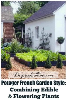 a garden with lots of plants in it and the words cottage french garden style combining edible and flowering plants