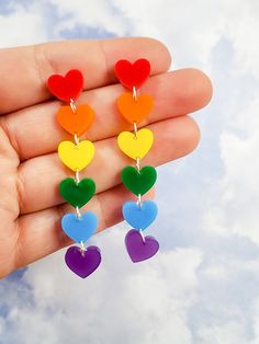 Pride Rainbow Heart Earrings - Pop Pastel Cheap Multicolor Novelty Earrings, Cheap Rainbow Jewelry For Crafting, Cheap Rainbow Earrings For Festival, Cheap Rainbow Jewelry For Pride, Cheap Rainbow Heart-shaped Jewelry, Cheap Playful Rainbow Earrings, Lesbian Earrings, Anime Earrings, Pride Jewellery