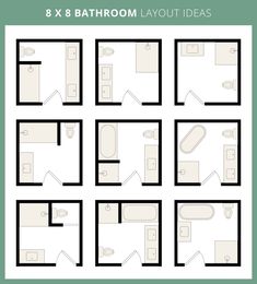 the floor plan for an 8x8 bathroom layout is shown in black and white