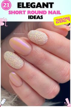 Sparkly glitter short round nails with a pink base, gel polish, dazzling and glamorous, ideal for special occasions or adding some sparkle to your look, featuring a glossy finish. Glitter Shorts, Gel Polish