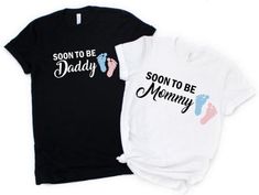 Vinyl Iron on "Soon to be Mommy/Daddy" shirt decal. Each order comes with the mommy OR daddy shirt, not both.Shirt not included.You will recieve the decal along with instructions on how to apply it. Choose the size and color of the words and footprints. Please also be specific with which colors you want for the Mommy and Daddy decals if you are ordering both.The size length is measured at the longest part of the design. Shipping Information:All of my decals ship via USPS 2-5 days. If you order $ Anniversary Shirts, Boy Or Girl Baby, Shirt Decals, Gender Reveal Shirts, Disneyland Shirts, Mommy Shirts, Anniversary Shirt, Blue Boy, Disneyland Trip