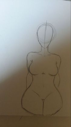 a drawing of a woman's body with no shirt on, in front of a white wall