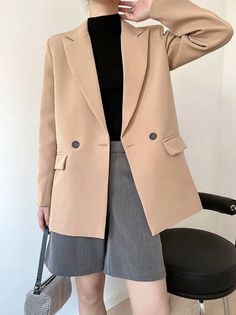 Chic Double-Breasted Pocket Decorative Coat Jacket | Uniqistic.com Unique Coats, Jackets Style, Womens Suit, Womens Business Casual, Coat Pocket, Satin Jackets, Classic Blazer, Casual Suit, Tweed Blazer