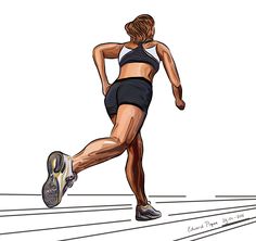 a drawing of a woman running on a track