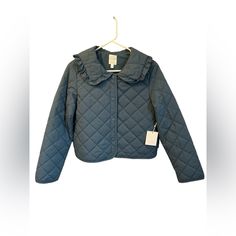 Size Medium Quilted Jacket Women’s Color Rendez Blue Nwt Add A Polished Look To Any Outfit With This Women's Lc Lauren Conrad Ruffle Collar Jacket. Click On This Women's Guide To Find The Perfect Fit And More! Product Features Quilted Design Ruffle Collar Snap Front Long Sleeves 2 Pockets Fit & Sizing 21 1/2-In. Approximate Length Cropped Length Fabric & Care Polyester Lining: Polyester Machine Wash Imported Fitted Quilted Jacket With Padded Collar For Spring, Spring Trendy Quilted Jacket With Padded Collar, Trendy Quilted Jacket With Padded Collar For Spring, Trendy Spring Quilted Jacket With Padded Collar, Spring Workwear Quilted Jacket With Padded Collar, Chic Blue Cotton Outerwear, Blue Quilted Jacket With Padded Collar, Spring Long Sleeve Outerwear With Ruffles, Casual Fitted Outerwear With Ruffles