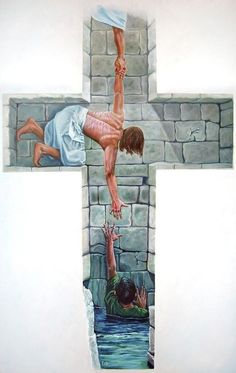 a painting of a person on a cross