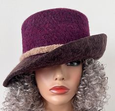 Plum and Brown Felted Wool Wide Brim Cloche, Wool Bucket Style Hat, handmade in your size Art Deco Hats, Style Bob, Night Shades, Wool Cloche Hat, Felted Hat, Felt Yarn, Brown Hats, Hat Handmade, Cloche Hat