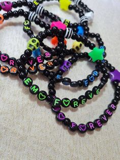 Emo forever   Its not a phase  Emo forever bracelets in a variety of colours with neon letters skulls and stars  Bracelets are made at 7 inches Can be made bigger on request Scene Bracelets Aesthetic, Scene Emo Bracelets, Scenecore Bracelets, Bracelets Emo, Fall Out Boy Bracelet, Scene Bracelets Ideas, Emo Kandi, Early 2000s Emo