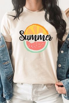 Experience the taste of summer with our vibrant Summer Fruit Slices Watermelon Orange Graphic Tee. This tee features an eye-catching design showcasing juicy watermelon and refreshing orange slices, creating a delightful summer vibe. White, Cream and Citron tees are 100% cotton, Ash tees are 99/1 cotton/poly. Peach is 52/48 cotton/poly. Whether you're lounging by the pool, exploring tropical destinations, or simply enjoying the sunny weather. By Kissed Apparel.Made In: USAFabric Contents: Most t- Orange Graphic Tee, Pictures Friends, Funny Bags, Juicy Watermelon, Orange Graphic, Fruit Slices, Beach Pictures Friends, Orange Slice, Fruit Slice